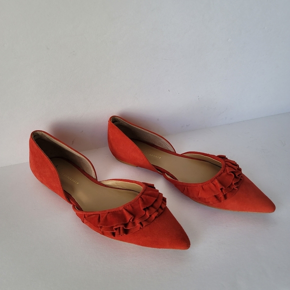 Anthropologie Shoes - Anthropologie Sylvie Ruffles D'Orsay Pointed Toe Red Suede Flat Shoes. Size 7